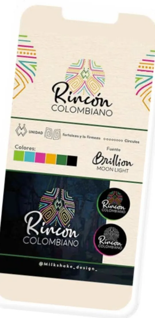 Identidades de Rincón Colombiano y Flavors by Olga María presentadas en un teléfono